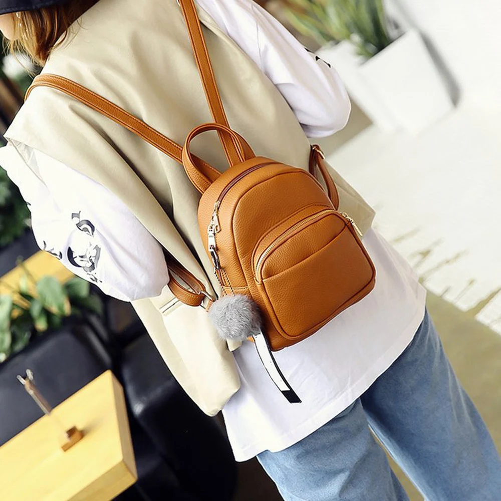 

Women Mini Backpacks Soft PU Leather Schoolbags for Teenage Girls Female Korean Version Fashion Small Travel Bags Multi-Function