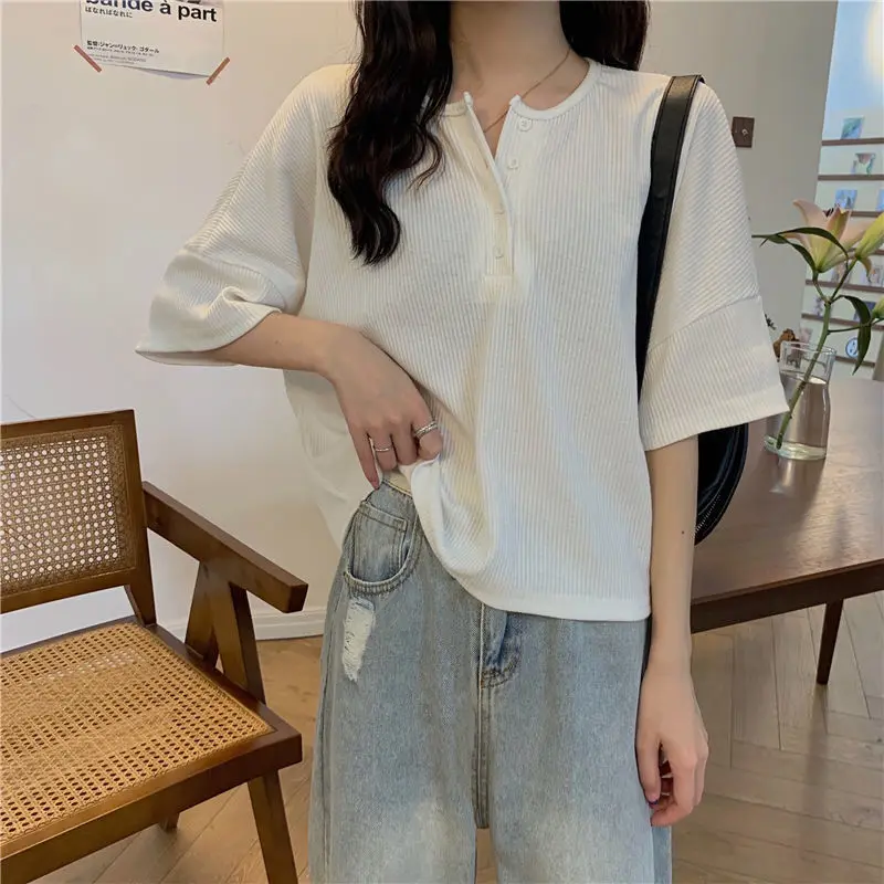 

Short Sleeve T-shirt Women's Summer 2021 New Korean Ins Fashion Retro Design Student Loose Half Sleeve Solid Color Top