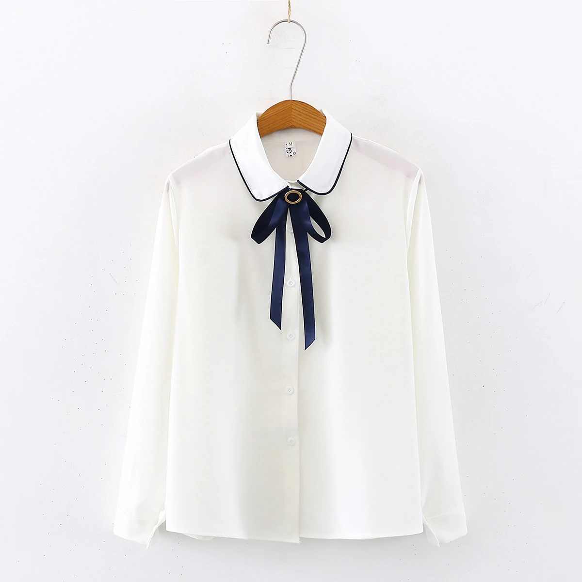 Новинка весны 2020 Женская однотонная шифоновая белая рубашка с длинным рукавом