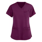 Женская блузка с коротким рукавом, Однотонная рубашка с V-образным вырезом и карманами для работников, пикантная летняя однотонная одежда 2021
