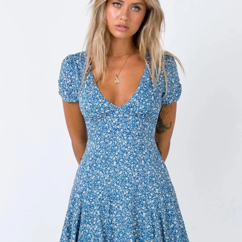 

2021 new women's hot sale summer chiffon comfortable dress street women's short skirt fashion mid-waist floral dress short skirt