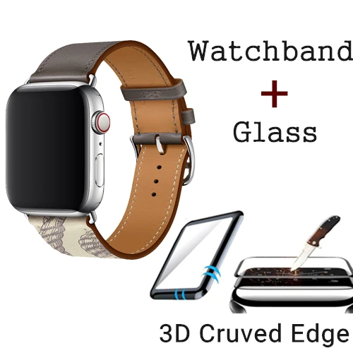 Etain Beton Ремешок из натуральной кожи с логотипом Herm для Apple Watch Series 5, 4, 3, 2, 1, 44 мм, 40 мм, сменный ремешок для наручных часов iWatch - Цвет ремешка: Etain Beton