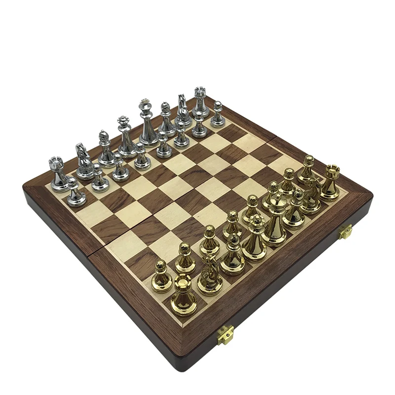 Metal Alloy Chess board Pieces Wooden Folding Chessboard Retro Chess Game Set High Quality Chessboard Entertainment Gift