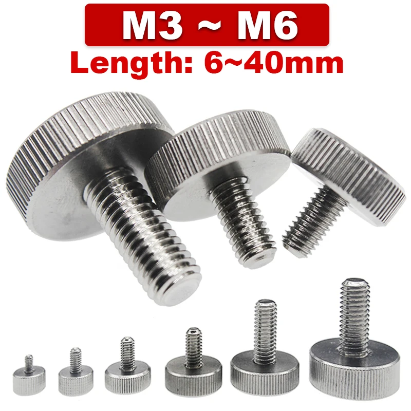 304 Stainless Steel Flat Head Handle Thumb Screw GB835 Knurled Big Round Adjusting Bolt Advertising Nail M3 M4 M5 M6 | Обустройство