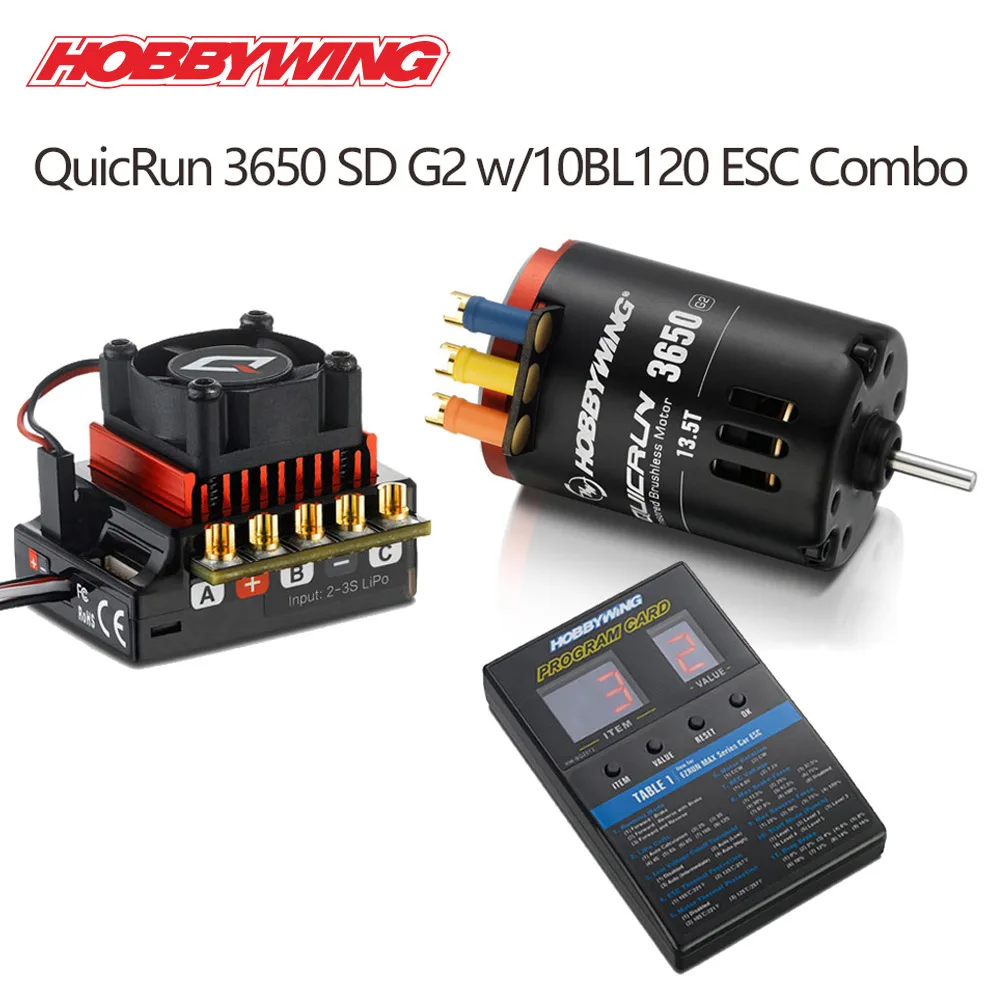 

HobbyWing QuicRun 3650 Sensored Brushless G2 8.5T 10.5T13.5T w/ QuicRun 10BL120 120A Sensored+LED Program Box for RC 1/10 Car