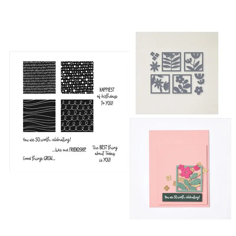 

New Arrivals 2021 Metal Cutting Dies and Scrapbooking For Paper Making Square Background Ripple Stamp Set Embossing Frame Card