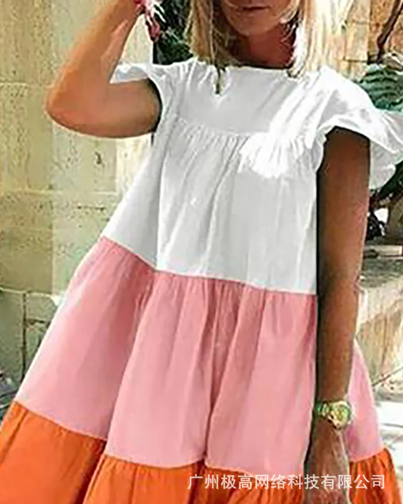 

Women's 2021 new summer contrast color stitching dress doll skirt tutu skirt