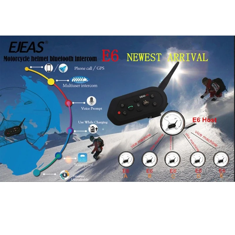 EJEAS E6 1200 м Система внутренней связи по Bluetooth мотоциклетный шлем переговорные