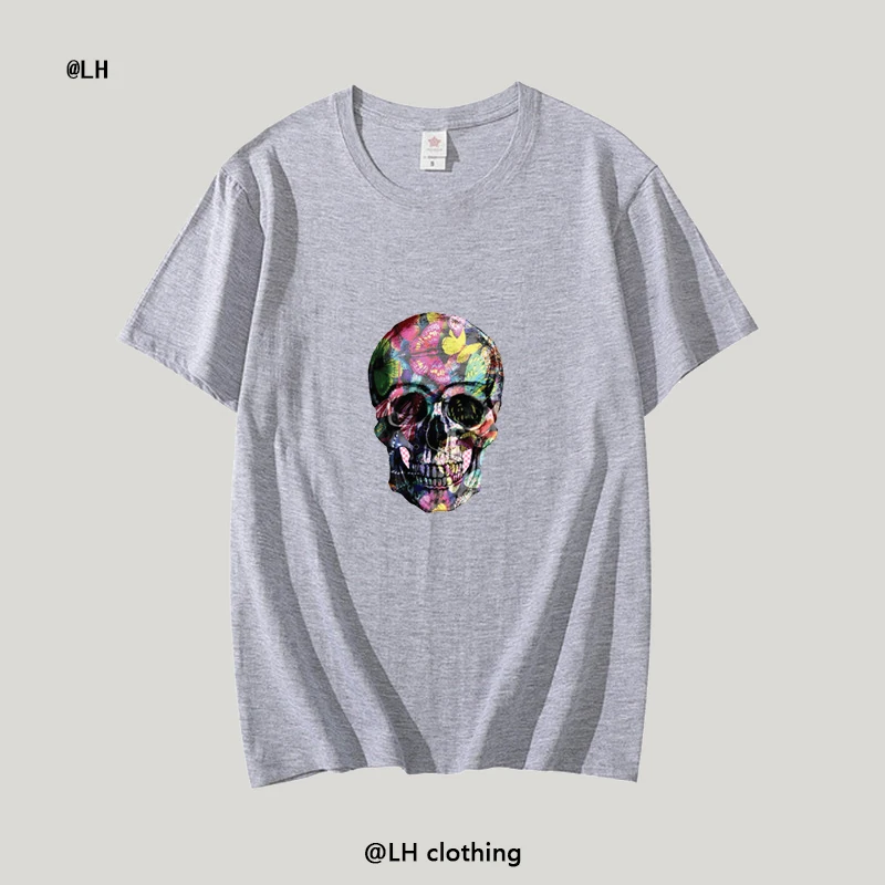 

Men's new round neck T-shirt fashion casual all-match skull pattern T-shirt