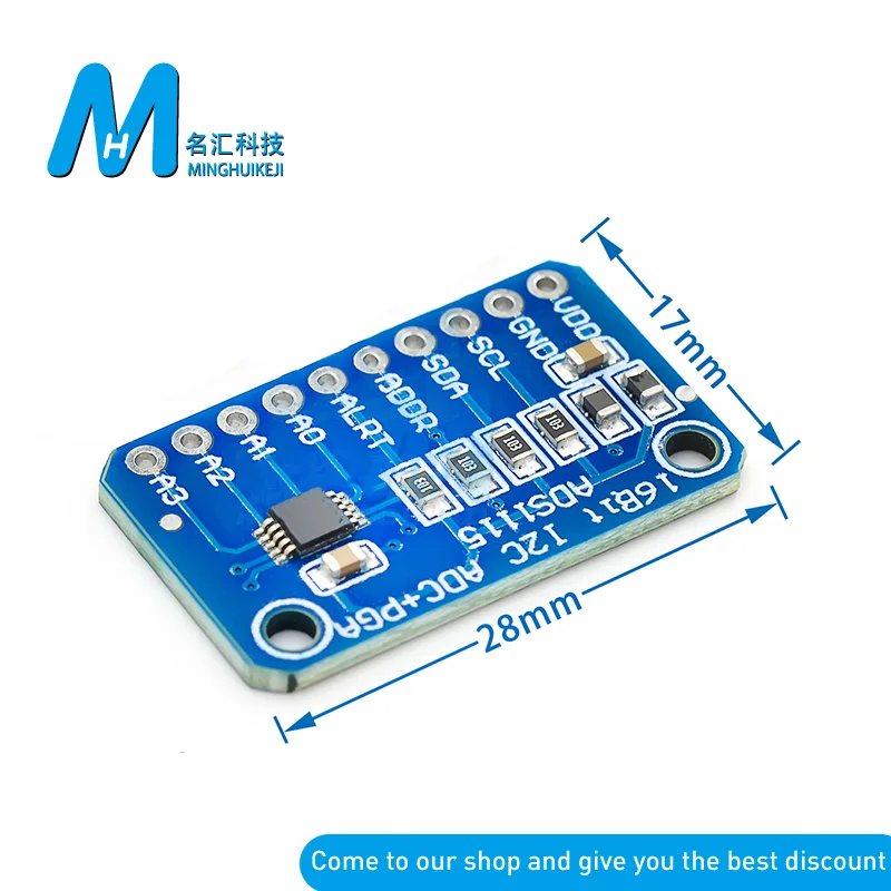 16 бит I2C ADS1115 ADC сверхкомпактная 16-точная макетная плата 4-канальная с усилителем Pro