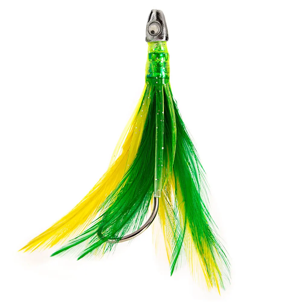 

Feather Trolling Skirt Tuna Lure For Big Game Fishing Rigged With Stainless Steel Hook Assorted Colors With Bird Teaser