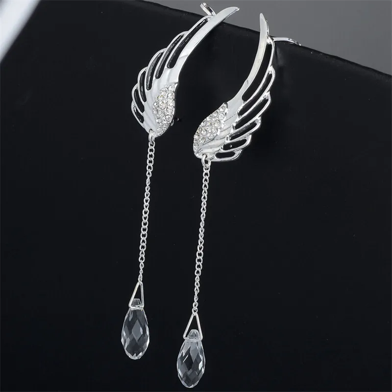 2021 New Silver Plated Angel Wing Stylist Crystal Earrings Drop Dangle Ear Stud For Women Long Cuff Earring Bohemia Jewelrys | Украшения и