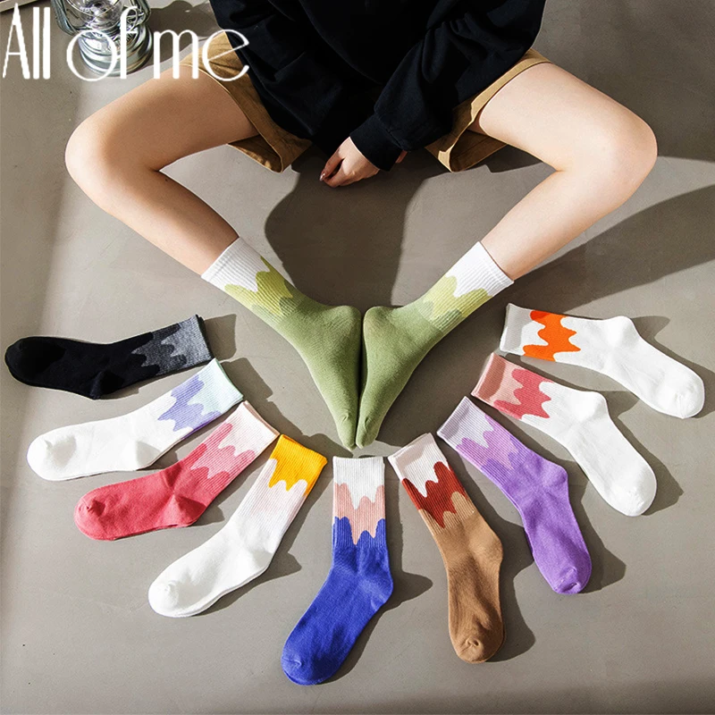 Модные цветные женские хлопковые свободные носки в стиле ретро Харадзюку
