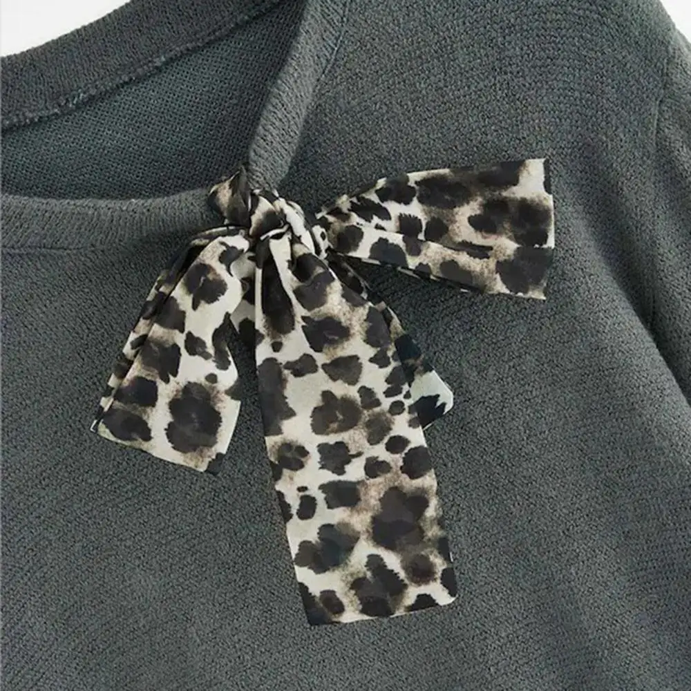 

New Autumn Leopard Bow Stylish Womens Winter Long Sleeve Sweater Ladies Warm Sweater Jumper Pullover Tops Knitwear HOT Sale SW3M