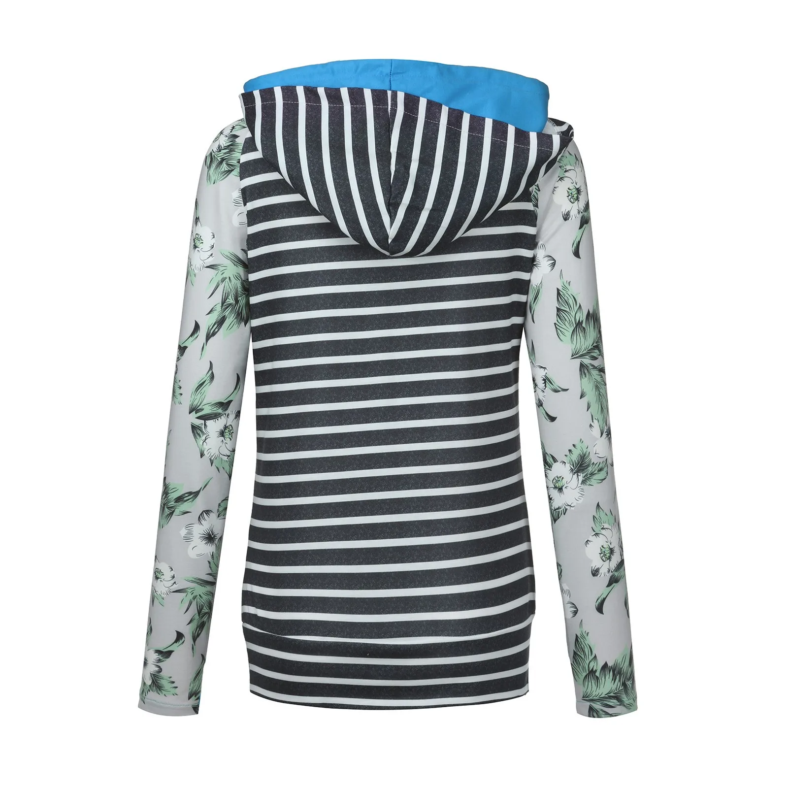 

Ladies Autumn Winter New Long Sleeve All-Match Tide Tops Striped Color Block Hooded Casual Print Sweatshirt Blouse Wholesale