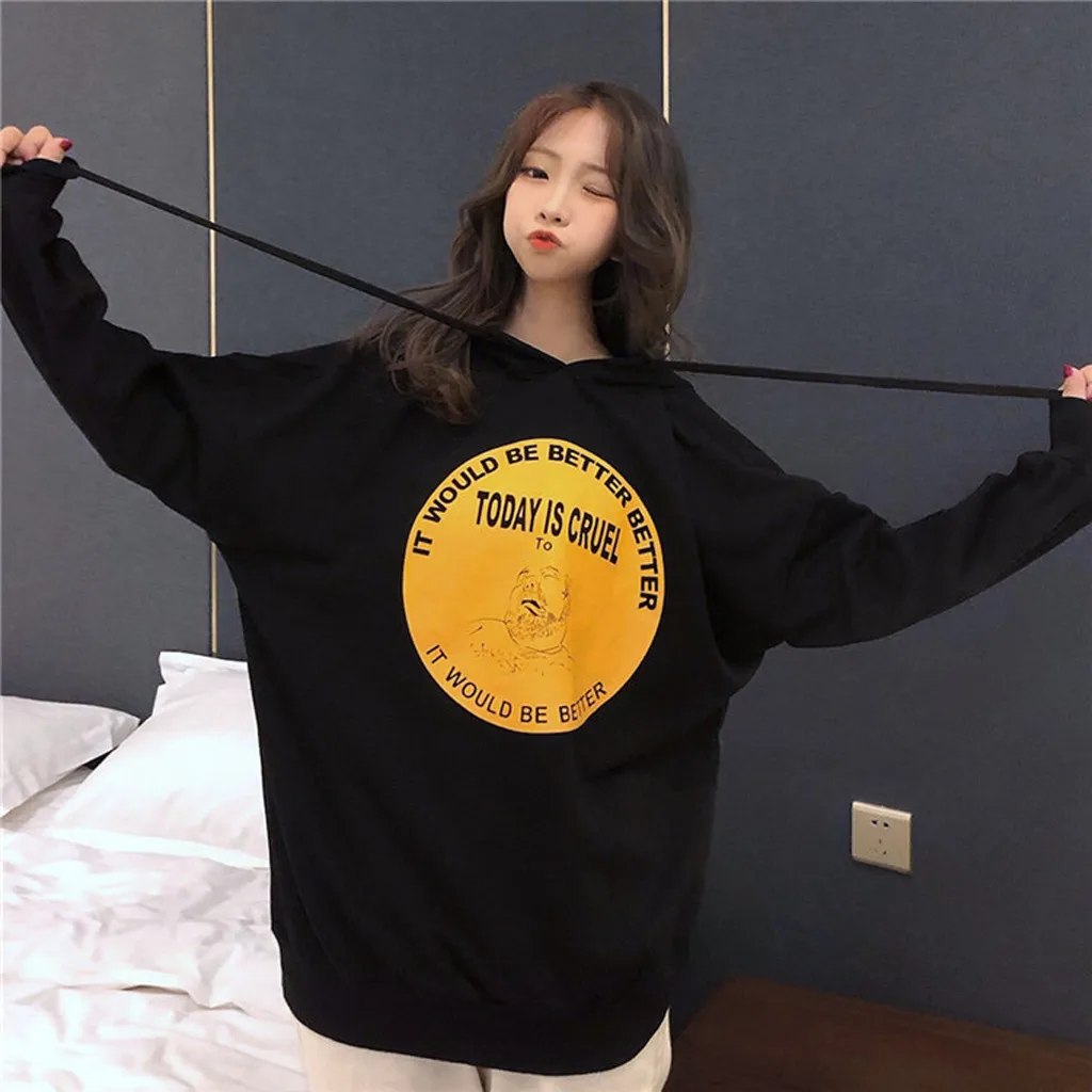 

Vogue New Autumn Women Hoodies Harajuku Print Warm Thicken Sweatshirts Hip Hop Loose Solid Female Casual Slim Pullovers Tops