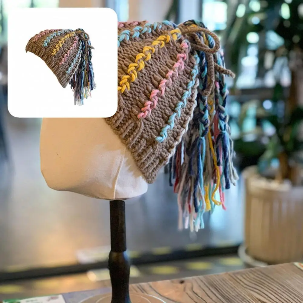 

Стильная женская шапка, забавная вязаная шерстяная шапка ручной работы, женская зимняя шапка с париком