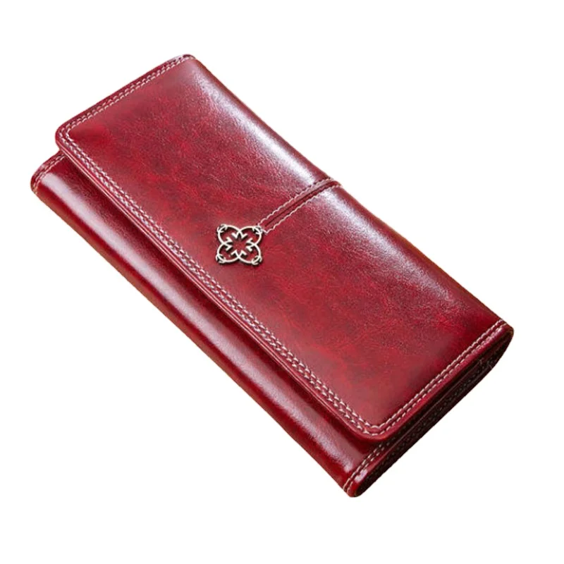 Женский кошелек на молнии в стиле ретро длинный мягкий из вощеной искусственной