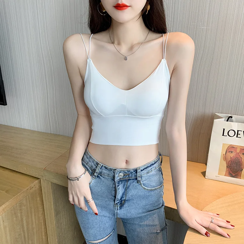 

New Beauty Back Korean Ice Silk Back Shaping Sling Back Crop Top Harajuku Streetwear Gothic Workout Woman Clothes Croptop Summer