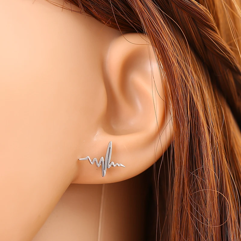 Модные волнистые серьги гвоздики с сердцебиением Летние красивые медицинские