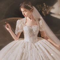 dream wedding dress 2022 bride french princess style simple atmosphere luxurious beaded sequin wedding dress