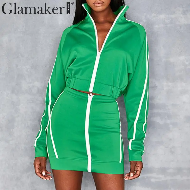 Glamaker цельный полосатый костюм из двух частей короткое платье женское модное осеннее платье на молнии зимние женские уличные вечерние элегантные платья