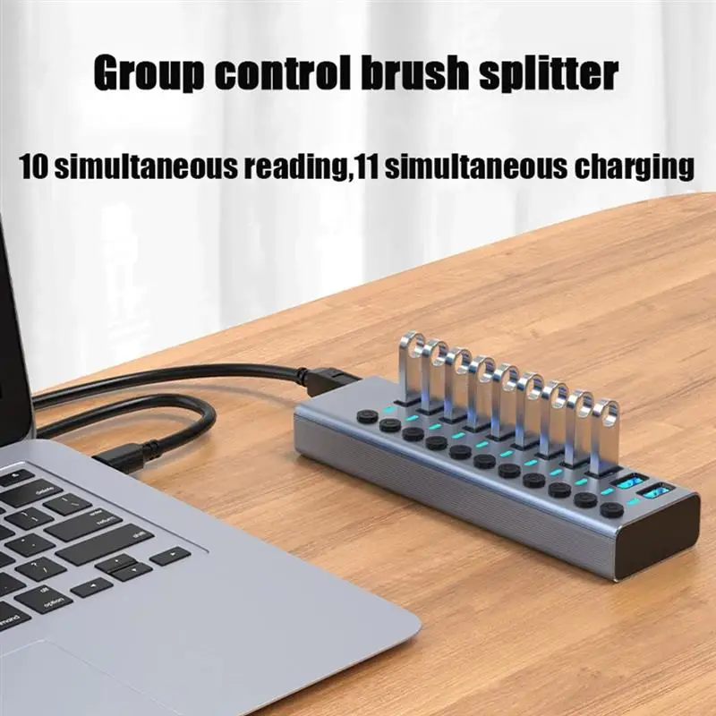 

USB 3.0 HUB Aluminum Alloy Multi-Interface Splitter 11 Port Data Transmission Extender Supports Charging 12V 4A Power Supply