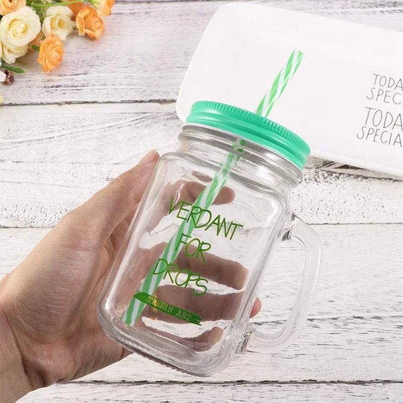 450 мл набор для питья из стекла Мейсон питьевой кувшин кружки с ручкой и соломы |