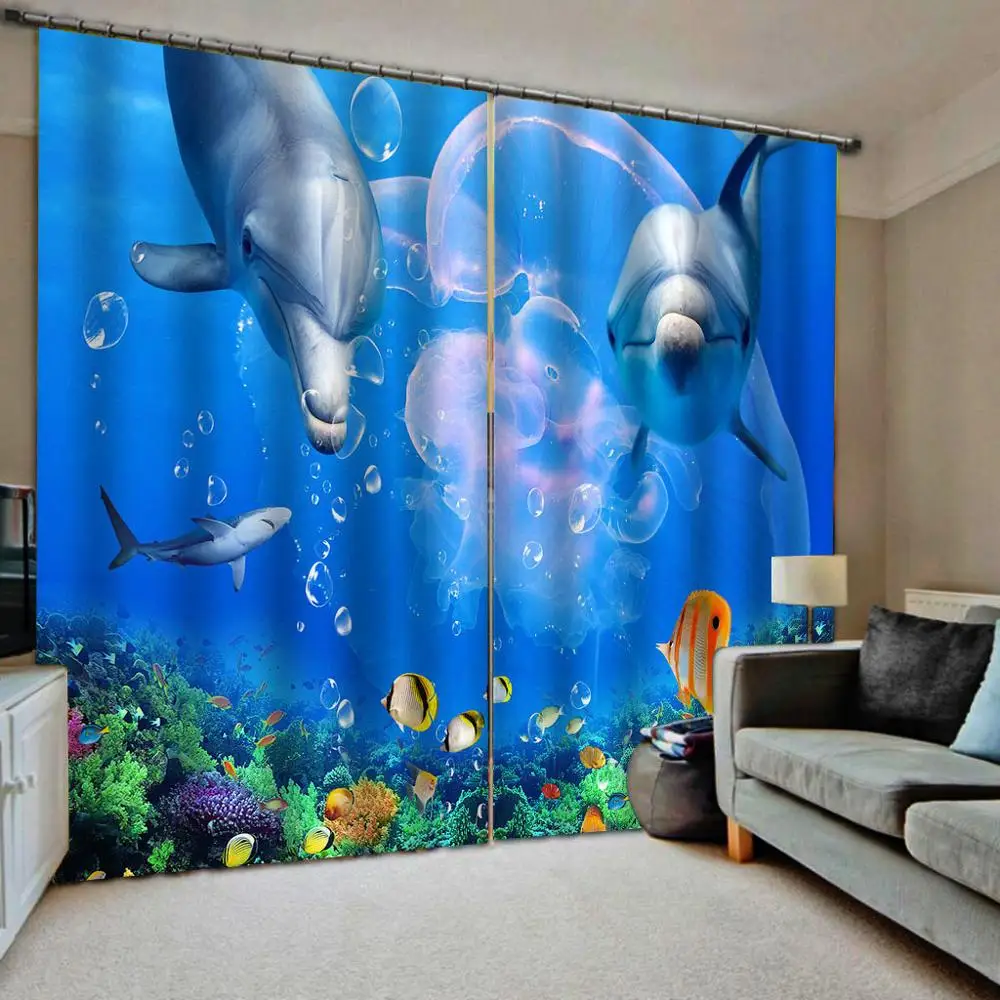 Затемненные занавески высокого качества на заказ 3d ткань синие океанские