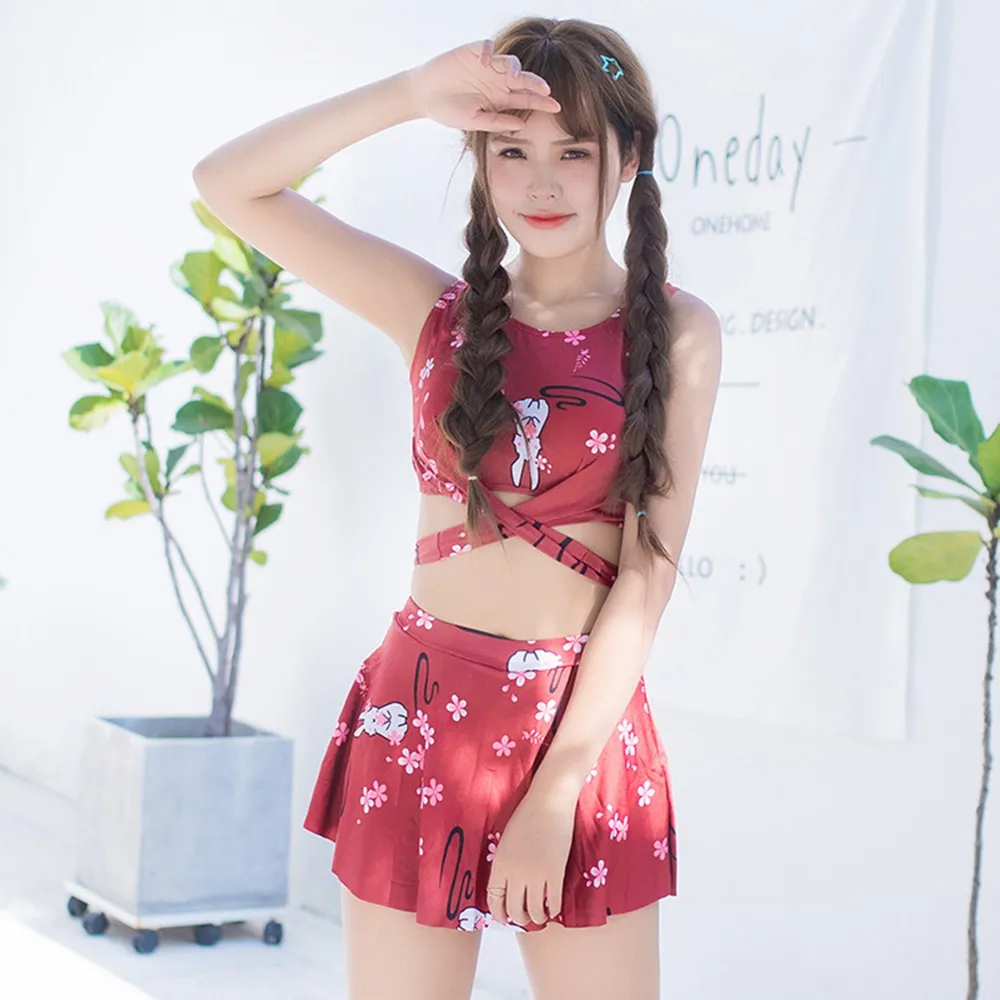 

2021 New Bandage Brazilian Sexy Bikini Push Up Padded Swimwear Two Piece Swimsuit Bathing Suits Split Skirt Boxer Women Korean