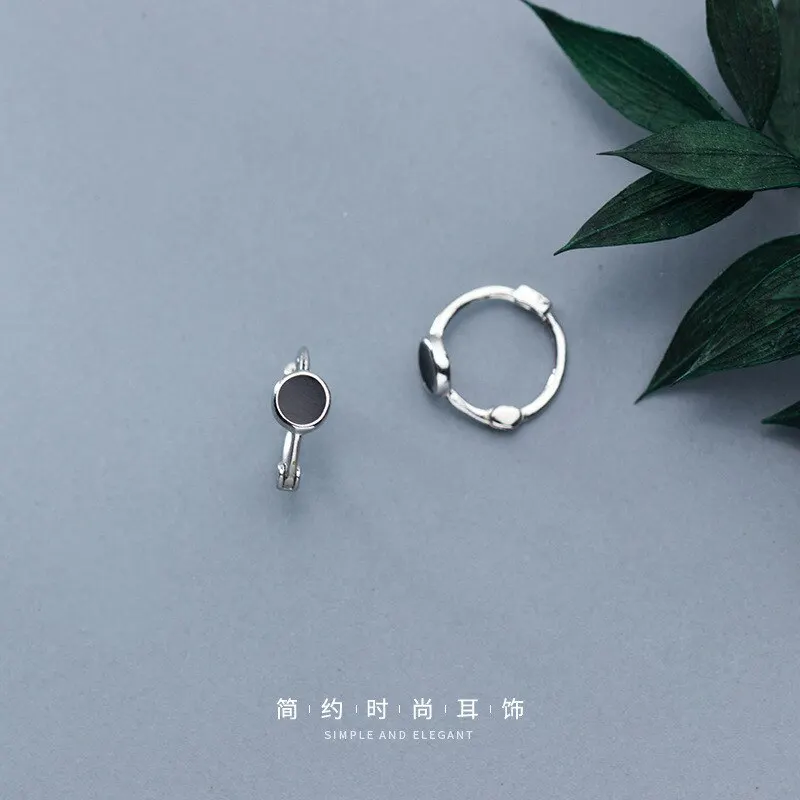 

A00124 Fine Jewelry Bohemia Black Round Zircon Stud Earrings for Women Genuine 925 Sterling Silver Minimalist Anniversary