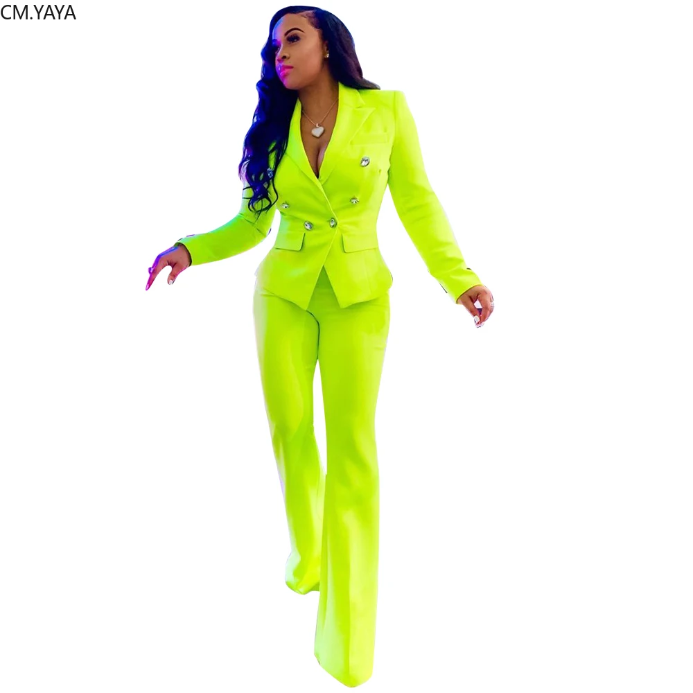 Женский офисный костюм с длинным рукавом флуоресцентный зеленый Блейзер и брюки