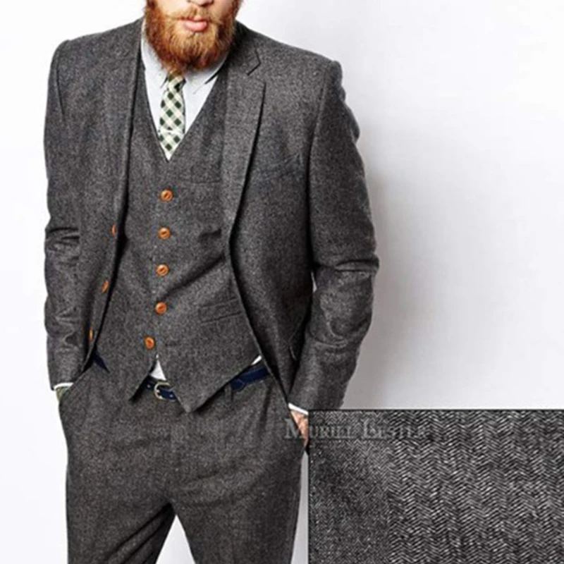 Новинка дизайнерские коричневые Твидовые костюмы мужской приталенный