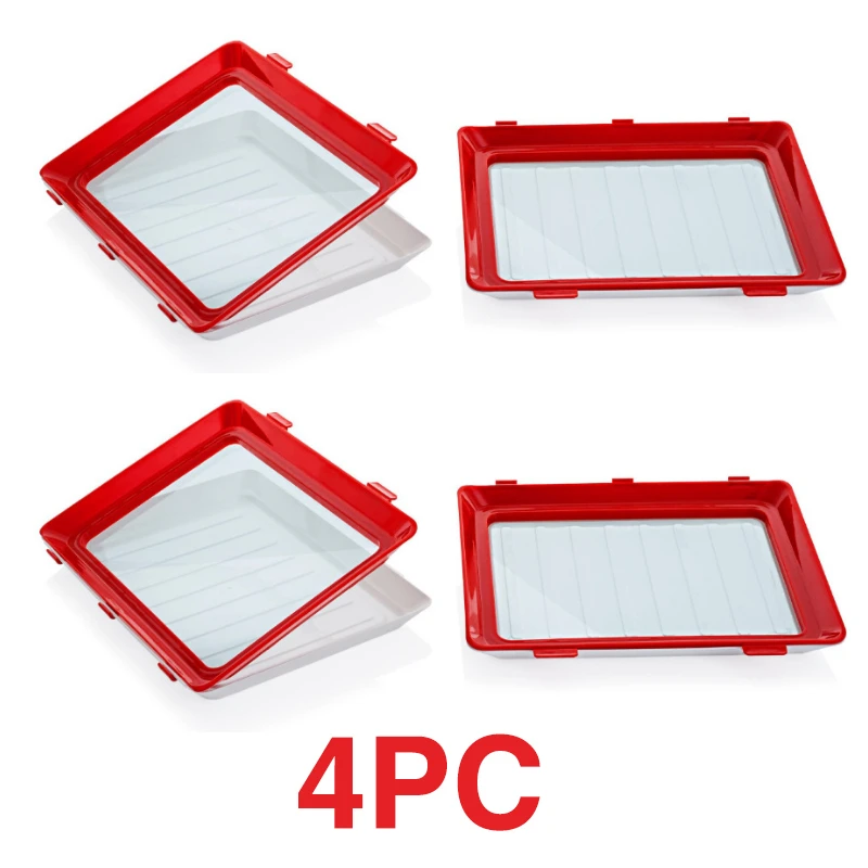 4PCS 6 шт., лоток, креативный пластиковый лоток для хранения пищи, кухонные предметы, контейнер для хранения продуктов, набор, контейнер для хранения продуктов, свежий чехол для микроволновой печи - Цвет: 4PCS