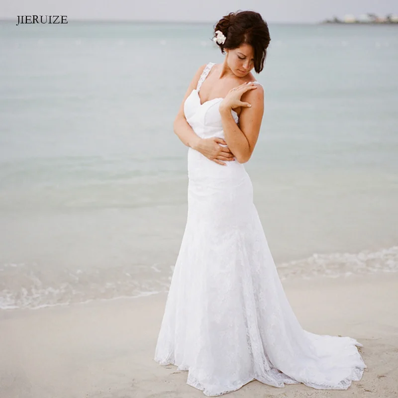 JIERUIZE белые кружевные пляжные свадебные платья 2019 милые богемные невесты с