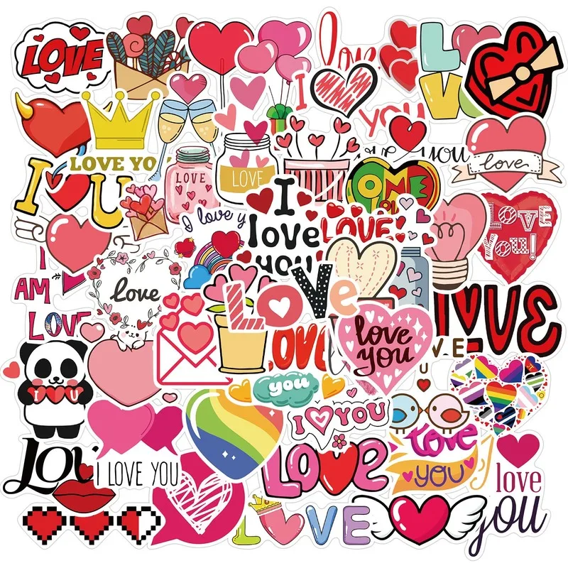 

10/50 LOVE Stickers For Notebook Laptop Scrapbooking bicycle Material Pink Stickers Vintage Valentine's Day Craft Supplies