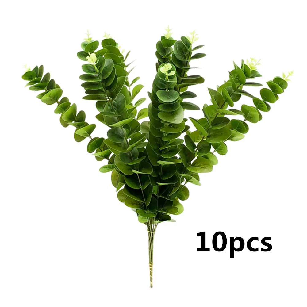 10pcs 4 шт. искусственный эвкалипт лист ПВХ Цветочный стволовых искусственной зелени эвкалипта лист для Свадебная вечеринка коробки и шкатулки декоративные ручной работы Поддельные растения - Цвет: 10pcs
