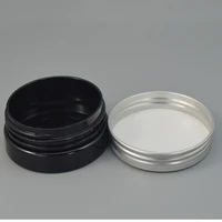 30pcs 50g empty black plastic cosmetic jar aluminum lid refillable container pet hair wax jar 1 8oz face cream sample pot