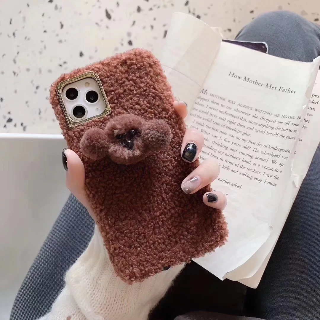 Cute Teddy Case for IPhone 11 Pro Max Merry Christmas Plush Cover XR X XS 6 6S 7 8 Plus Fuzzy Dog |