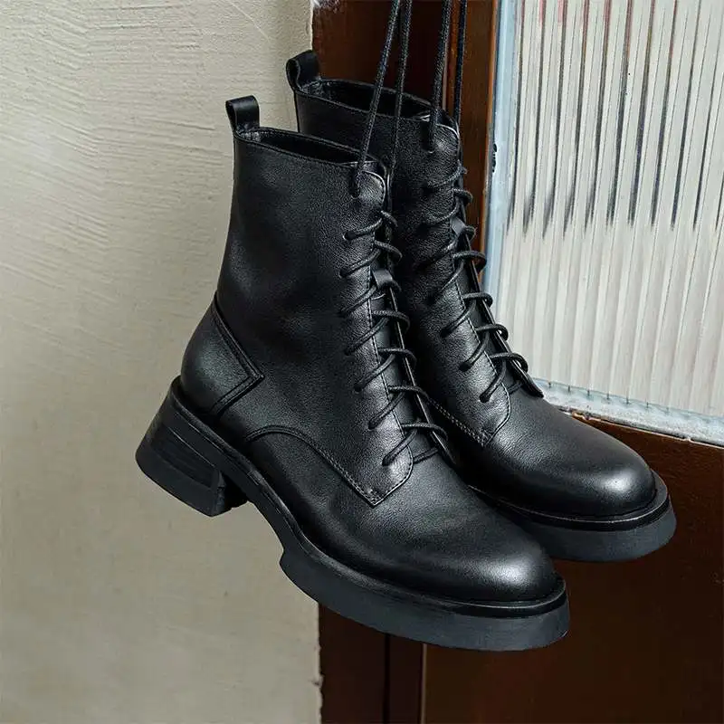 Jual Sepatu Boots Chelsea Ujung Bulat Klasik Kulit Sapi Panci Krazing Sepatu Bot Tebal Berenda Desain Asli Tetap Hangat Cocok Untuk Semua Pergelangan Kaki L26