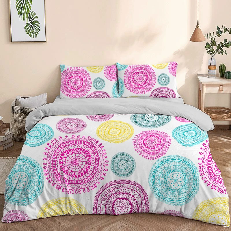 

oentyo Bohemian Comforter Bedding Set Mandala Duvet Cover Simple Geometric Bedspread White Quilt Cover Queen King Size 200x220