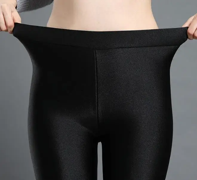 Модные леггинсы размера плюс с высокой эластичной талией Стрейчевые блестящие
