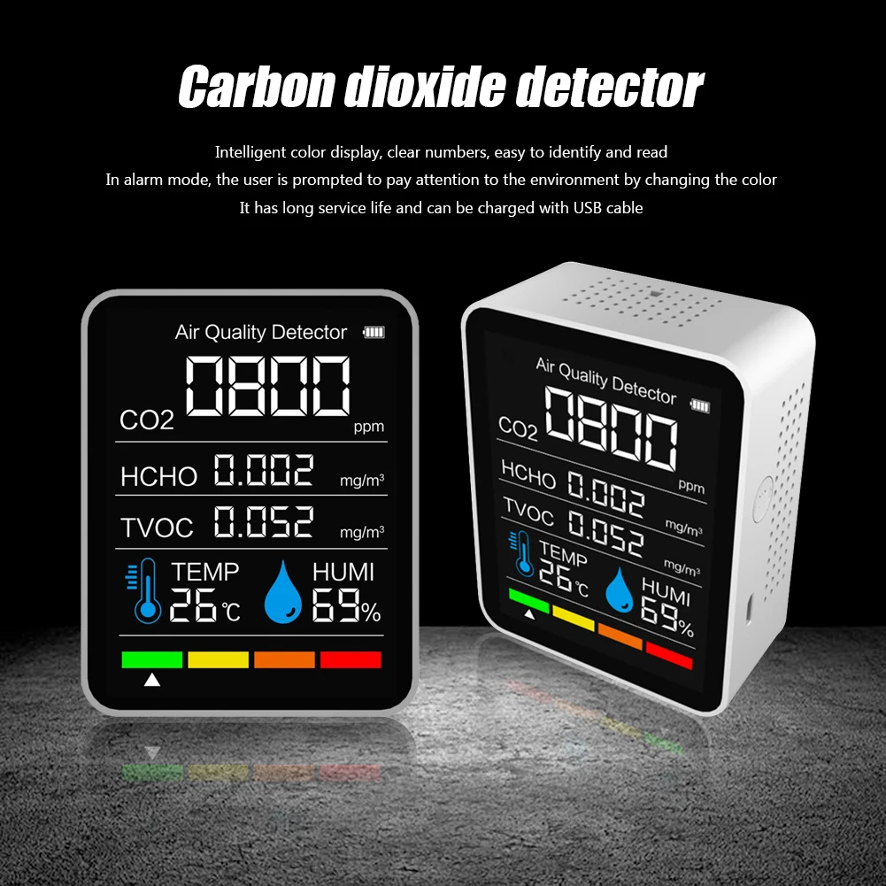 

5 в 1 Цифровой Измеритель Качества Воздуха CO2, датчик температуры и влажности, датчик, тестер, монитор, внутренний детектор углекислого газа, ...