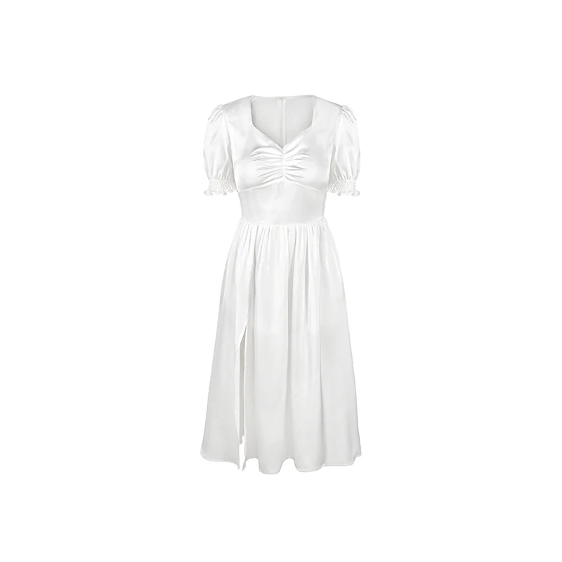 

French Ladies Ruffle Ladies Sexy Puff Sleeve Split Dress Office Ladies Korean Style Summer Elegant Chiffon Fairy Boho Vestidos