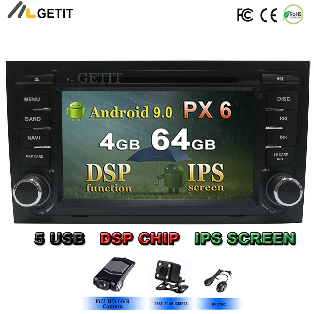 Автомобильный dvd плеер на Android 10 4 Гб ОЗУ 64 ПЗУ с IPS экраном Wi Fi Bluetooth для Audi A4 B6 B7 S4 RS4