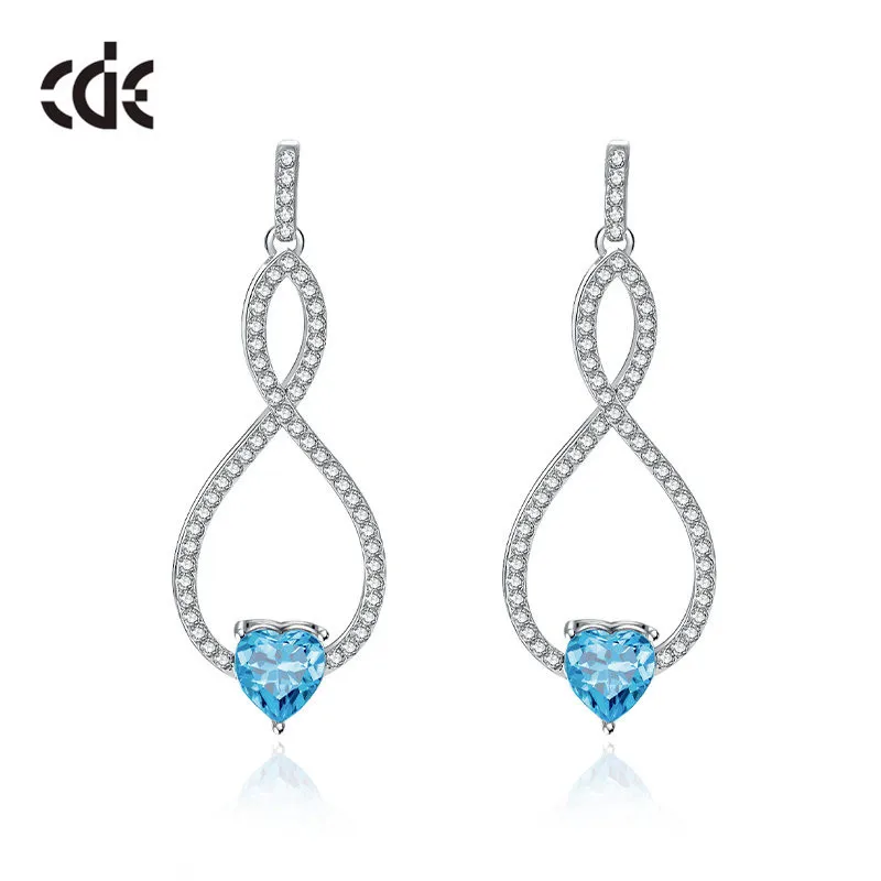 CDE высококачественные висячие серьги в форме сердца с голубым кристаллом для