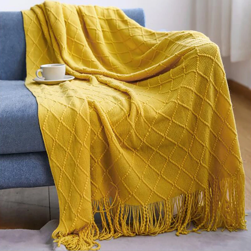 Manta de punto para cama, manta suave de Color s&oacute;lido para sof&aacute;, siesta para viajes, decoraci&oacute;n n&oacute;rdica, aire acondicionado, manta de punto-3