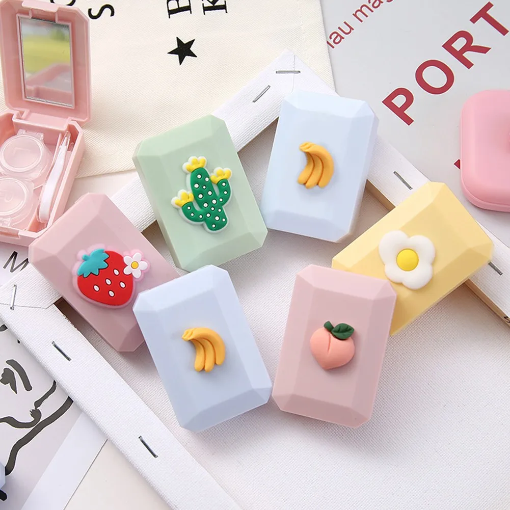

Candy Solid Color Women Portable Cute Contact Lenses Box Lens Case For Eyes Care KitGlasses Case Holder Container Gift