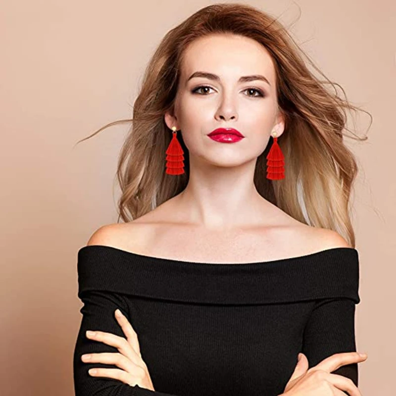 Серьги с кисточками для женщин Красочные каплевидные крюк бахрома серьги на