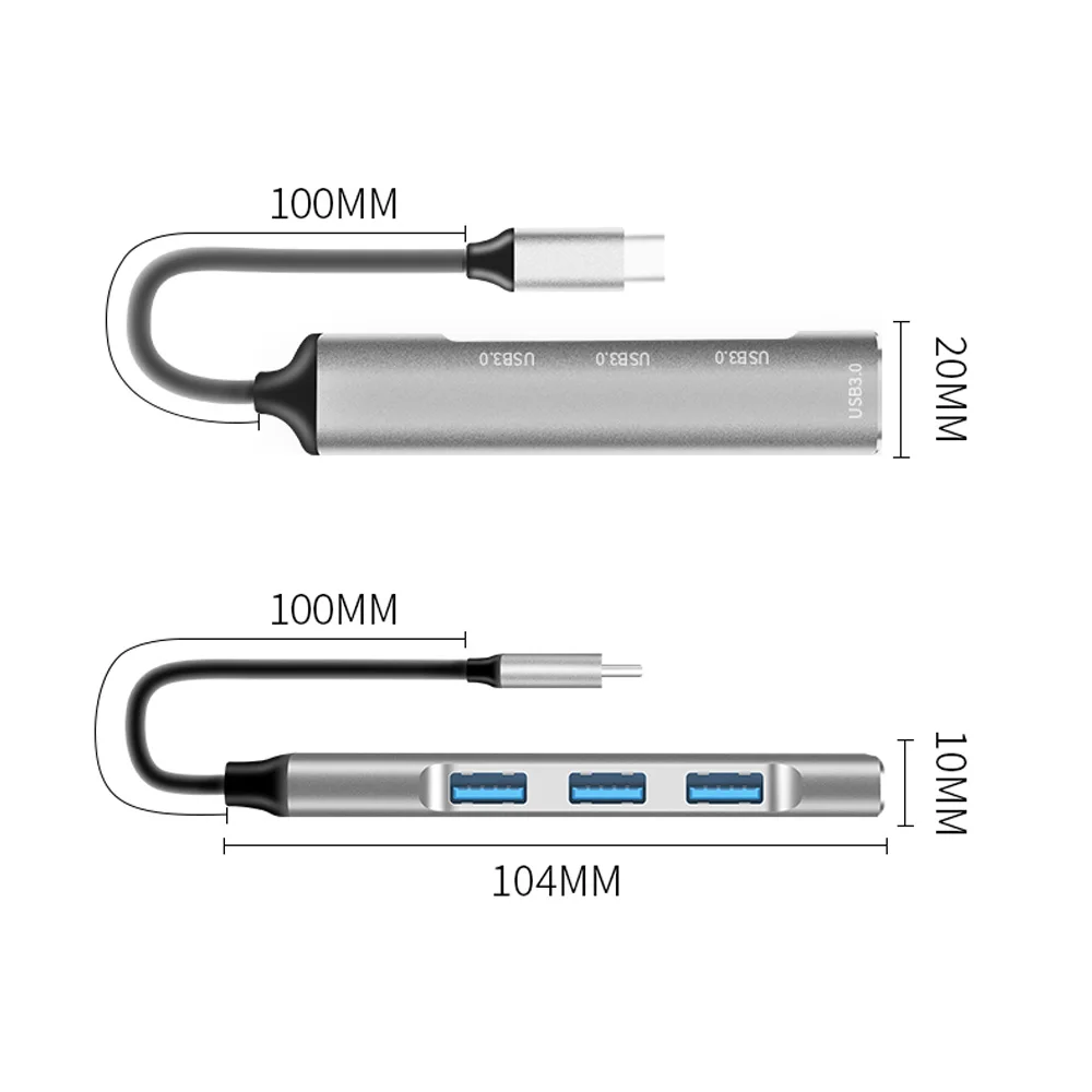 

Type C HUB Mini 4 Ports USB 3.0 Quick Charger Adapter Splitter Aluminum Alloy Portable Power Supply HUB for Laptop Mouse